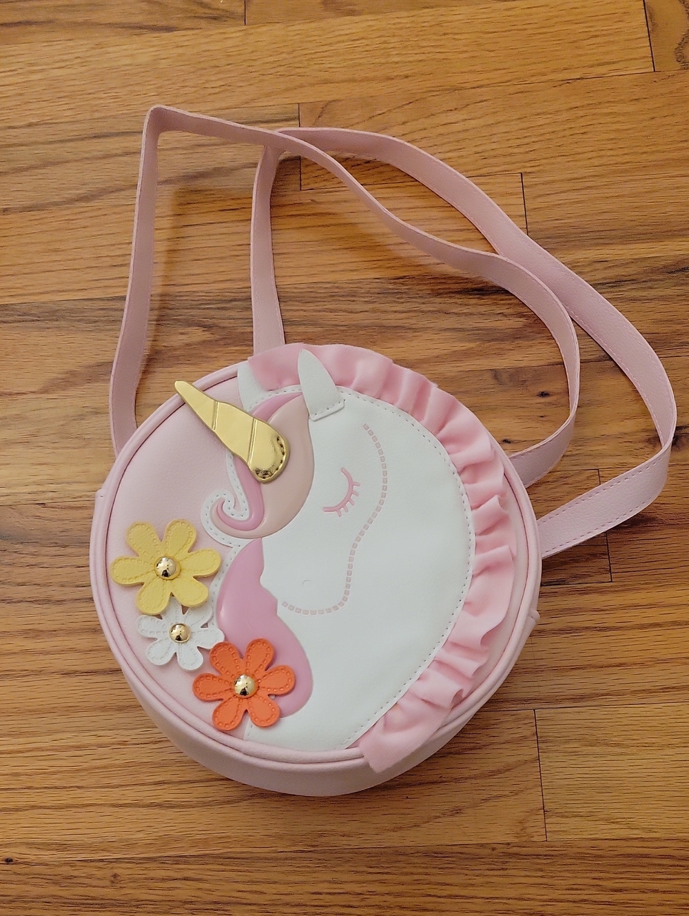 Bath & Body Works Pink Unicorn Round Crossbody Bag with Floral Accents